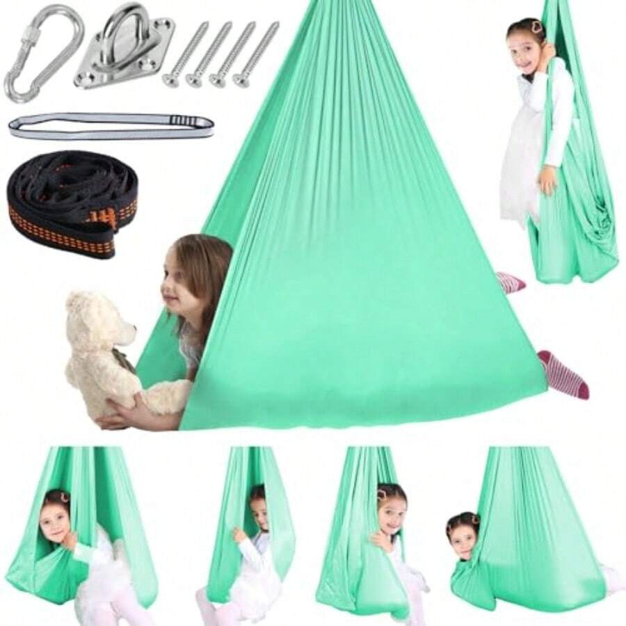 Chihee Hamaca sensorial para terapia de columpio para interiores y exteriores, para niños, accesorios incluidos, suave y transpirable, nailon para niños y adultos con autismo, TDAH, Aspergers - Verde menta - Ver 1