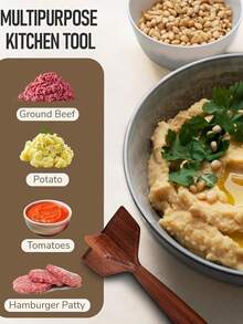 1pc Teak Wooden Meat Chopper, Wooden Ground Beef Masher, Meat Chopper For Ground Beef, Heat-Resistant Non-Scratch Wooden Meat Masher For Hamburger, Beef, Turkey, For Nonstick Cookware Heavy Duty Meat Chopper For Ground Beef For Nonstick Cookware - Multicolor - View 2