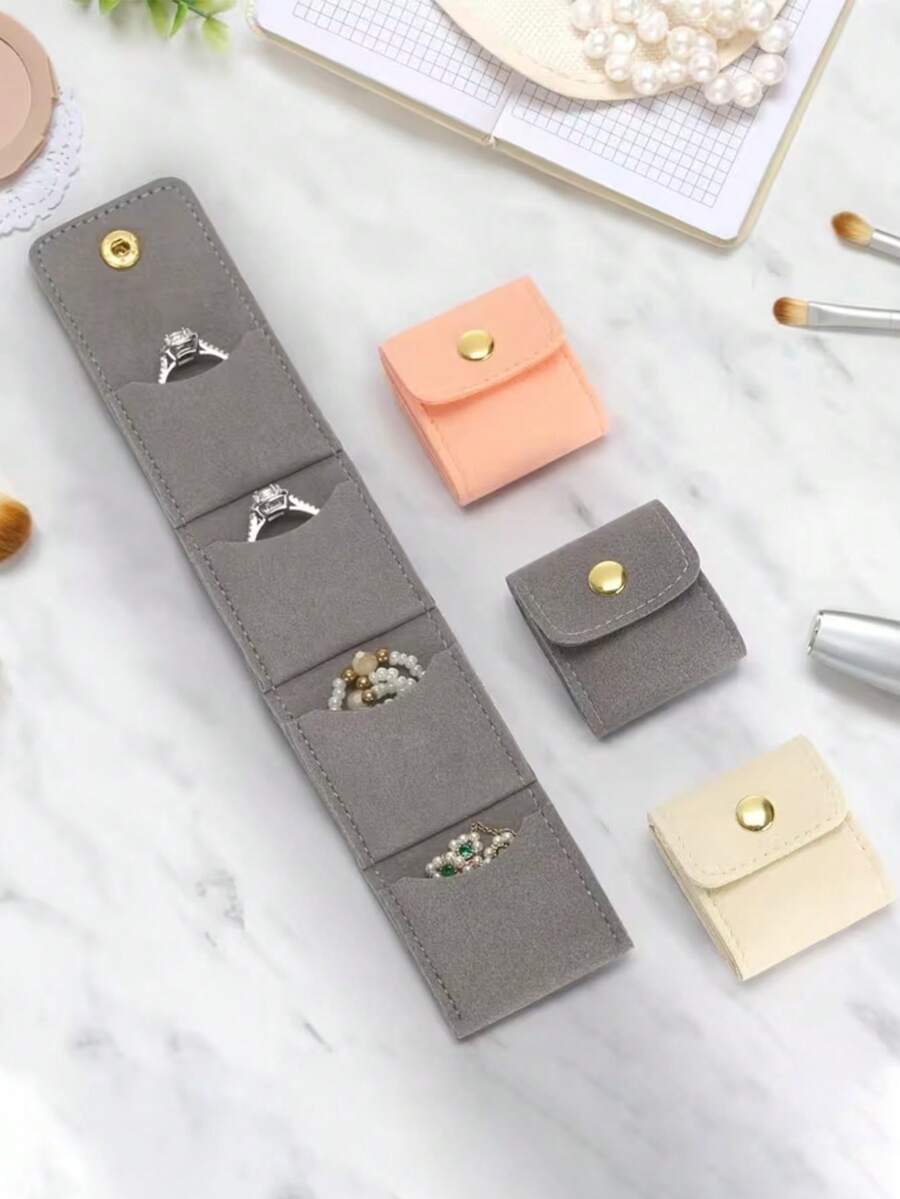 1/3pcs Mini Travel Jewelry Storage Bags, Felt Material, Foldable Gym Jewelry Organizer Stand Case With Snap Button, Multi-Compartment Small Roll Pouch For Rings, Earrings And Necklaces - Multicolor - View 1