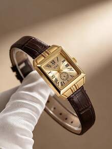 1pc Women's PU Leather Strap Watch, Round Dial With Numeric Display, Retro British Style, Niche Luxury Quartz Watch, Suitable For Holidays, Parties, Weddings, Back To School, Christmas, Thanksgiving, Halloween, Easter And Other Occasions, Best Gift For Women - Brown - View 5