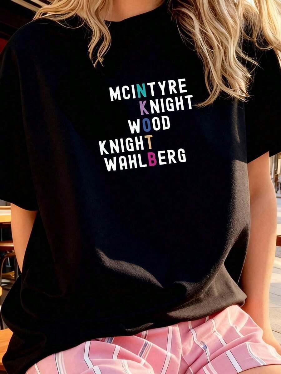 1 pieza Camiseta nueva de Kids On The Block (NKOTB) para conciertos del grupo, con los nombres de Mclntyre, Knight y Walhlberg, 180g, 100% algodón. - Negro 2 - Ver 1