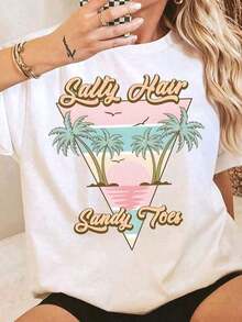 Camisa moderna minimalista de poliéster, bordada, femenina, geométrica, estilo bohemio, blusas para mujeres de talla pequeña, blusas color caqui, regalos para madres, ropa de verano, una camiseta de manga corta para mujer con estilo retro playero, confeccionada con un corte relajado. Presenta un estampado de palmeras que es perfecto para las vacaciones de verano y la moda diaria. Esta camiseta para mujer adulta con diseño de letras está hecha de algodón, estilo casual clásico, Crop Tops06 Outfits. Es un regalo para ella, un regalo para él, un regalo para un amigo. Ropa de hombre, ropa vintage para mujer, camiseta de mujer, conjuntos de verano para mujer, YK, conjuntos de verano para mujer, tops de verano, camisetas de verano, camisetas gráficas vintage, camisetas vintage casuales para el día a día. - Blanco - Ver 7