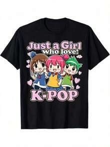Blusas para Mujer, Camiseta de Personajes de Grupos de K-Pop y Anime para Hombre y Mujer - Camiseta con Gráficos de Texto Coreano, Tela Suave y Elástica, Cuello Redondo, Manga Corta, Camisa Casual para Fanáticos de K-Drama, Conciertos, Uso Diario, Adecuada para Salidas Casuales, Vacaciones / Lavable a Máquina, No Apta para Limpieza en Seco |   Diseño exquisito |   Suelto y cómodo |   Fácil de combinar | - Negro - Ver 8