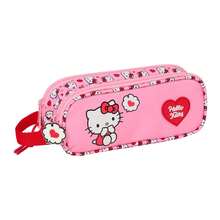 Safta | Triple Pencil Case Hello Kitty 37 Pieces School Organizer With 3 Compartments And Zipper, Side Handle, Pink Design With Hearts, Back To School, Official License - Double (1) - View 1