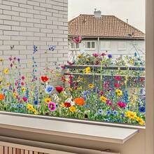 1pc Colorful Wild Flowers & Butterflies Glass Window Sticker, Self-Adhesive Home Window Decor - A - View 2
