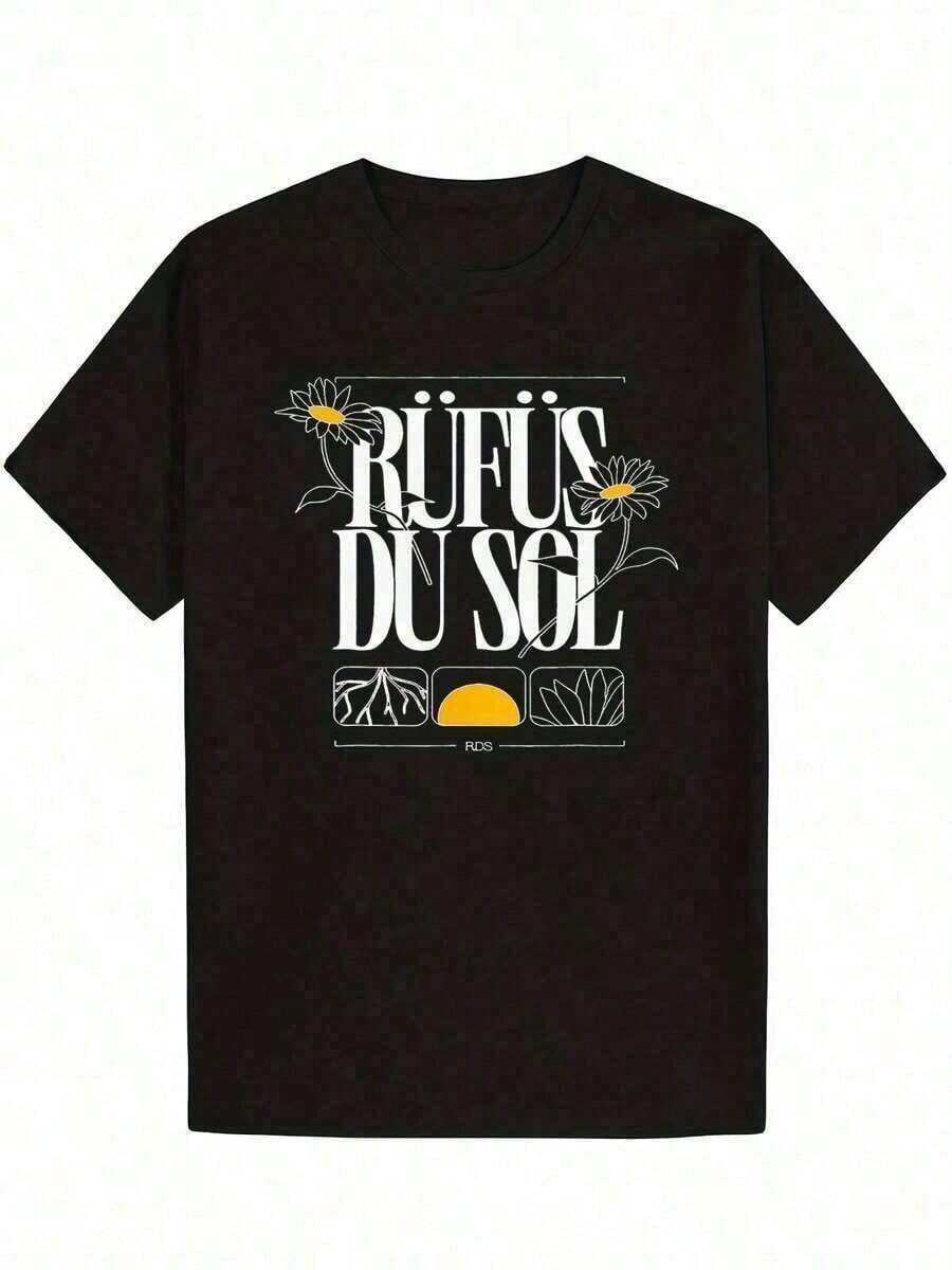 Camiseta Casual 2026, Tops de Verano YYZ2, Camiseta Gráfica Happy Days de Rufus Du Sol para Hombre - Negra con Estampado Floral y Geométrico 3D Blanco, Tela Suave y Transpirable, Corte Regular, Manga Corta, Lavable a Máquina, Estilo Casual para Fin de Semana, Camiseta Artística, Camiseta Ligera, Camiseta Estampada, para Fanáticos de la Música, Camiseta de Manga Corta 100% Algodón Puro, Adecuada para el Verano, Cuello Redondo Casual Holgado, Camiseta de Hombre con Estampado de Letras, Camisetas Holgadas y Cómodas, 100% Algodón, Duradera - Negro - Ver 1