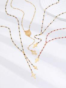 Bộ 4 dây chuyền hình chữ Y mạ vàng nhiều lớp - Dây chuyền kiểu tràng hạt với mặt dây chuyền hình thánh giá và huy chương tôn giáo, trang sức dây chuyền chữ Y dành cho nữ. - Nhiều màu - Xem 2