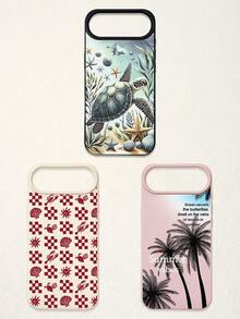 3pcs Summer Beach-Themed Phone Case Set: Ocean Turtle & Starfish, Palm Tree Graphic, Red Plaid Seashell & Lobster Print, Shockproof Full Coverage Phone Covers Compatible With IPhone 11/17/17 Pro/17 Pro Max, Galaxy S25 Ultra. Suitable For Mother's Day, Valentine's Day, Birthday, Easter, Spring/Summer Seasons, Back To School Gifts, Daily Use. - Multicolor - View 53