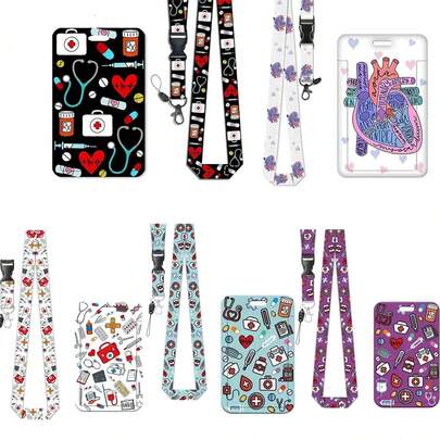 1 Set (Card Holder + Lanyard) Versatile Practical Medical Stethoscope ID Badge Card Holder, Nurse Detachable Lanyard With Small Card Slot, Nursing Accessory Name Tag Badge Clip, Portable Transit Card Holder, ID Card Vertical Protector Suitable For Doctors, Nurses, Teachers, Social Workers, Youth, Interns, Assistants, Office Holiday Gift