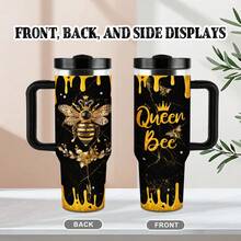 1 cốc giữ nhiệt bằng thép không gỉ 40oz, hình ong chúa, có nắp và ống hút, rửa bằng tay, thích hợp làm quà tặng cho Giáng sinh, Lễ Tạ ơn, Ngày Valentine, Ngày của Mẹ, Ngày của Ông Bà. - vàng đen - Xem 8
