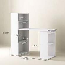 Desk, Kitchen Table With Shelf, 120x55cm, Computer Desk, Laptop Table, Work Table In White For Office & Home Office - A - 查看 2