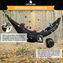 Covacure Hamaca de camping Hamaca doble ligera, soporta hasta 700 libras, hamacas portátiles para interiores, exteriores, senderismo, camping, mochileros, viajes, patio trasero, playa negro - negro - Ver 5