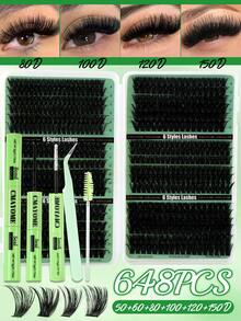 CMAYOME 648/684/720入 D捲度纖長假睫毛，8-16mm貓眼款，斜狐尾設計，卡通動漫風DIY套組，多密度10D-150D長效舒適可重複使用羽毛感睫毛簇，適合日常通勤、度假、節日 - 彩色 - 查看 4