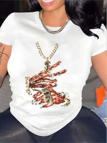 Camiseta Casual de Algodón Blanco para Mujer con Estampado Gráfico 'Power Moves Boss Chic' - Blanco - Ver 7