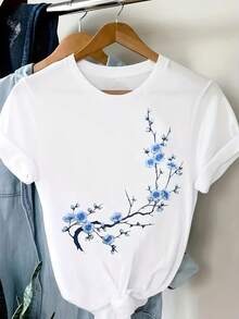 Camiseta casual de manga corta para mujer, de estilo moderno y minimalista, ideal para uso diario. - Blanco - Ver 7