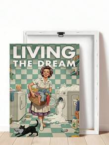 1件幽默復古洗衣藝術，「Living The Dream」印花，幽默烹飪藝術，節日禮物，適用於臥室、客廳、廚房，牆面藝術，牆面裝飾，家居裝飾，房間裝飾，畫布牆面藝術，海報，附框牆面藝術，可選框架 - 1PCS - 查看 17