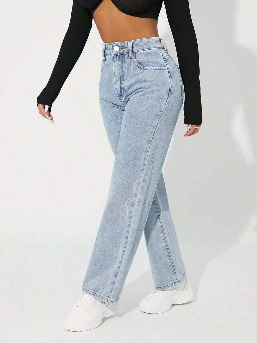 Jeans de cintura alta y corte recto PETITE - Lavado ligero 3 - Ver 1