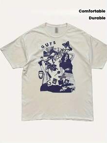 Camiseta Gráfica de la Gira Mundial "Guts" de Olivia Rodrigo para Hombres - Adecuada para Todas las Estaciones, Cómoda y Duradera (Regalo Ideal para Fans) - Negro - Ver 6