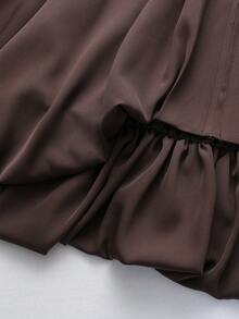 Women's Spring Casual Turndown Collar Zip-Up Long Sleeve Bomber Jacket - Brown - View 4