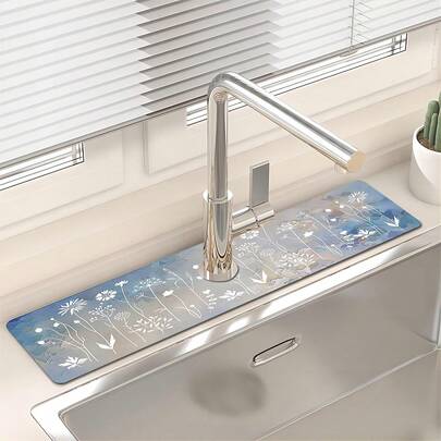 1 tấm lót thoát nước bồn rửa họa tiết hoa, thích hợp cho mặt bàn bồn rửa nhà bếp và phòng tắm, tấm lót bồn rửa bằng silicon dễ cắt và khô.