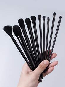 13PCS Black Makeup Brush Set With Bag&Powder Puffs, Professional Brushes For Foundation, Eyeshadow & Blush, All-In-One Kit - Black - View 7
