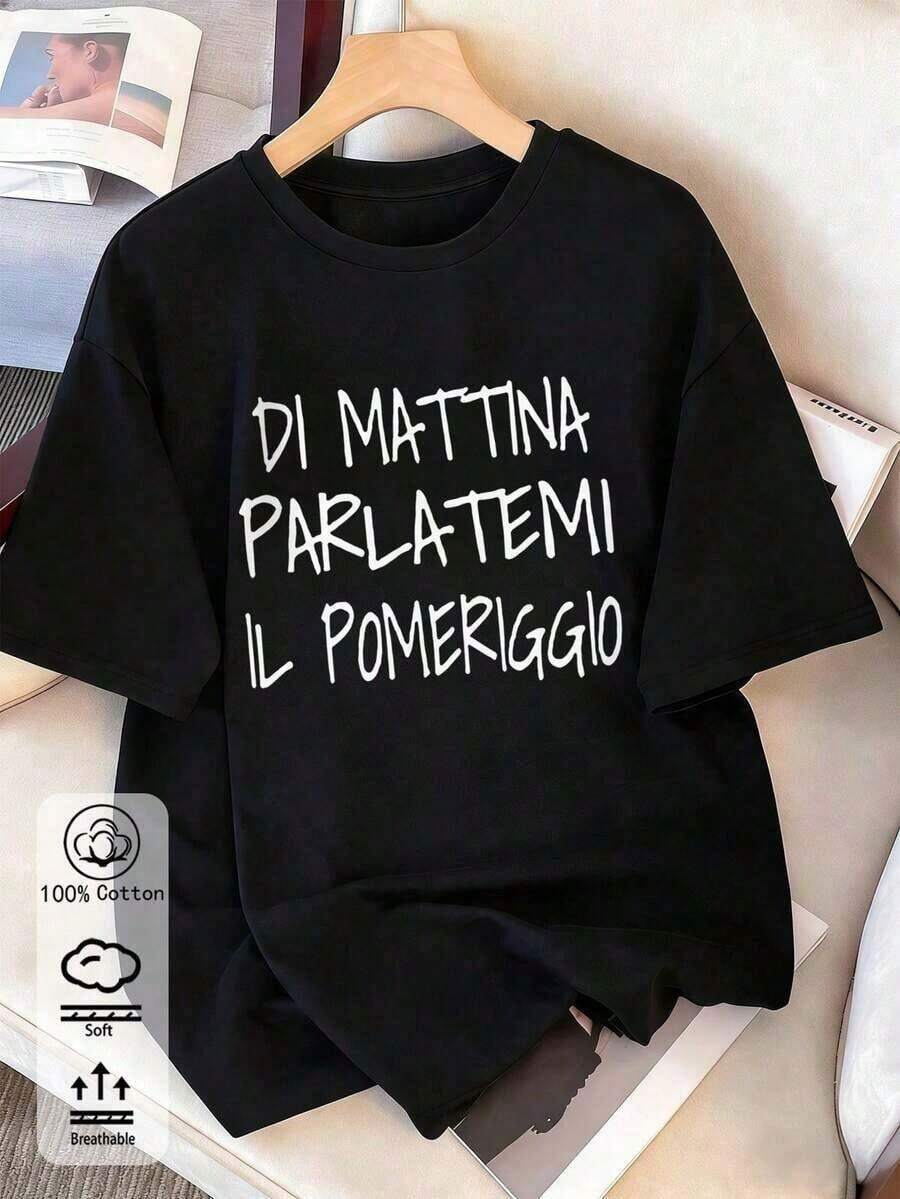 1 Pieza de Camiseta de Manga Corta para Mujer 100% Algodón, con Divertido Eslógan Italiano, Adecuada para Primavera/Verano y Todo el Año, Ropa Deportiva para Mujer, Camiseta Blanca Suave y Transpirable, para Vacaciones, 180g, 100% Algodón, Ropa de Festival, Playeras de Mujer - Negro 6 - Ver 1