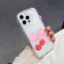 1件装时尚TPU材质粉色蝴蝶结樱桃元素图案透明奶油水波纹加厚防摔精准开孔镜头保护手机壳，适用于防摔防震镜头全面保护，时尚高端，男女皆宜，是时尚爱好者的理想之选，简约时尚的手机壳兼容 17/17 Pro/17 Pro Max/17 Air/16/11/16 Pro/16 Plus/16 Pro Max/16 e/15 Pro Max/13/14/12/11/7G/8P、Galaxy S26/S25/S25 Plus/S25 Ultra/A05/A05 S/A06/A07/A16/A17/A23/A32 - 無色 - 查看 4