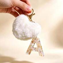 1 pieza Llavero con corazón de letra de resina beige y borla para mujer, accesorio creativo de estilo lindo como regalo para amigos - blanquecino - Ver 22