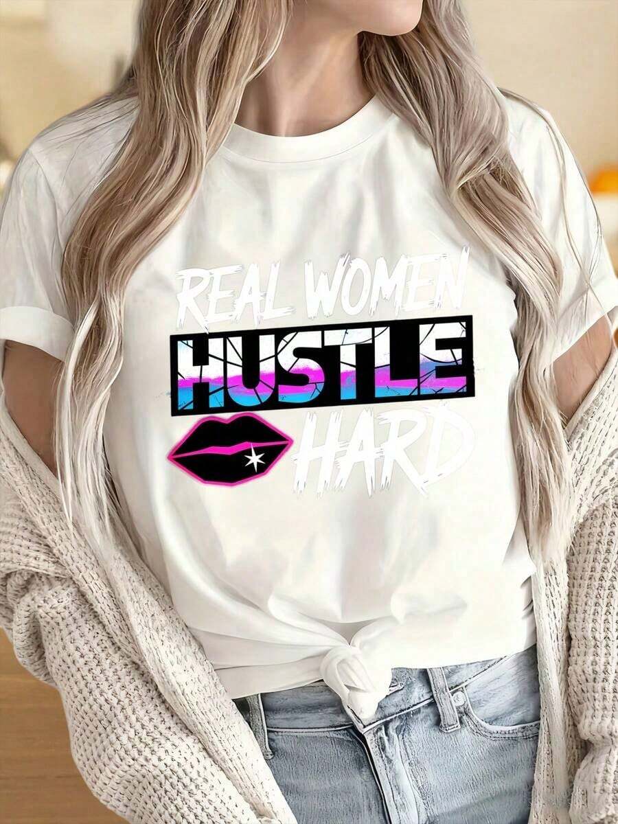 Camisetas para Mujeres y Hombres con Cuello Redondo y Mangas Cortas, Camiseta Gráfica con Frases Motivacionales para Mujeres, Diseño de Labios, Top Casual Negro, Estampados Divertidos Ideales para Fiestas de Navidad, Actividades Deportivas, Fiestas de Vacaciones, Salidas, Deportes y Otros Regalos Festivos. - Blanco - Ver 1