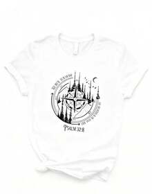 Camiseta de mujer a 2026, 3 pieza de camiseta casual de manga corta para mujer, camiseta con estampado de brújula de montaña y el salmo 32:8 "Bajo sus alas", camiseta de mujer de manga corta con cuello redondo, top deportivo casual transpirable de algodón puro, regalo de vacaciones, Mariposa de Primavera Pascua. - Blanco - Ver 2