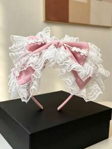 1pc Vintage French Princess Style Lace Headband, Exquisite Multi-Layer Ruffle Bow Design, Face-, Suitable For Daily Wear/Cosplay, Aesthetic Hair Accessory - Multicolor - View 8