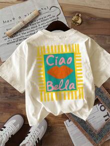 Women's Graphic Print T-Shirts, Short Sleeve Round Neck T-Shirt, Casual Top For Summer And Spring, Women's Clothing, Casual Blouses For Ladies. - 杏色 - 查看 1
