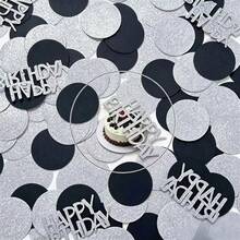 100pcs Multicolor Paper Confetti, Birthday Party Letter & Round Table Decor, Wedding Party Decoration, 50pcs Silver Glitter + 50pcs Black - View 6
