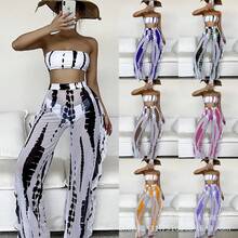 Nuevo y sexy traje de baño de dos piezas con estampado multicolor y pantalones largos, bikini de tres piezas para mujer. - amarillo grisáceo - Ver 2