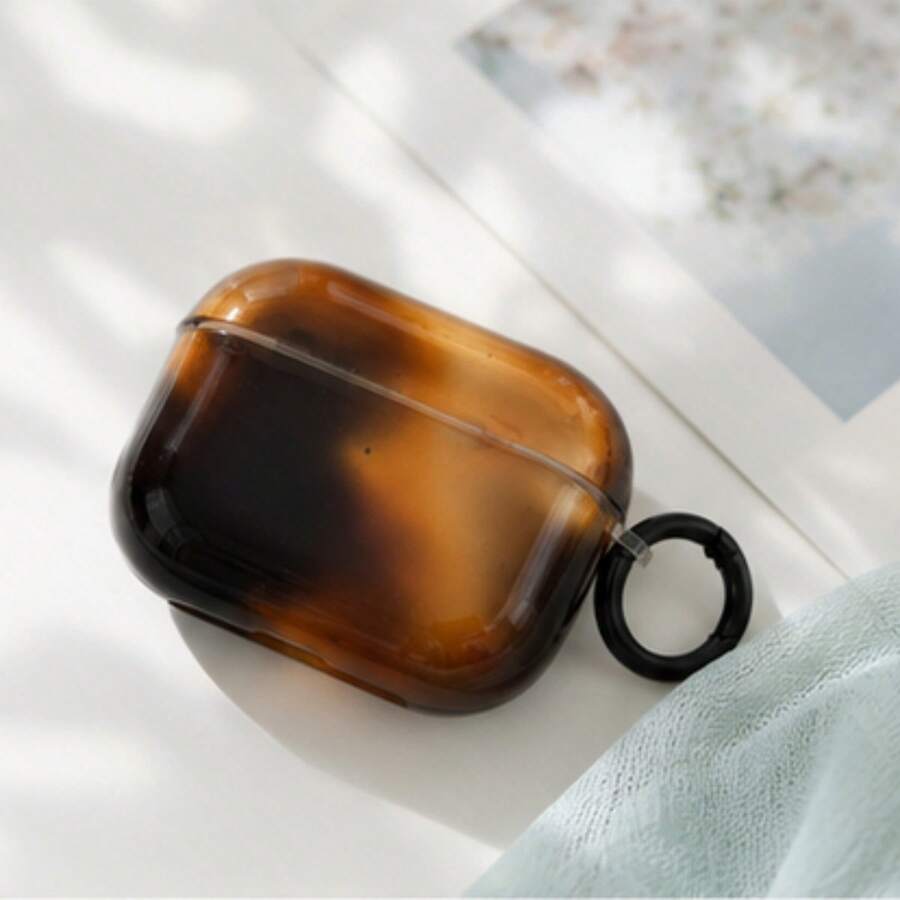 复古甜美渐变黑棕半透明耳机保护套,带耳圈,兼容 Pro 3、新款 Pro 2、可爱简约 Apple 4 和 3,女士个性化半耳耳机保护套 - 彩色 - 查看 1