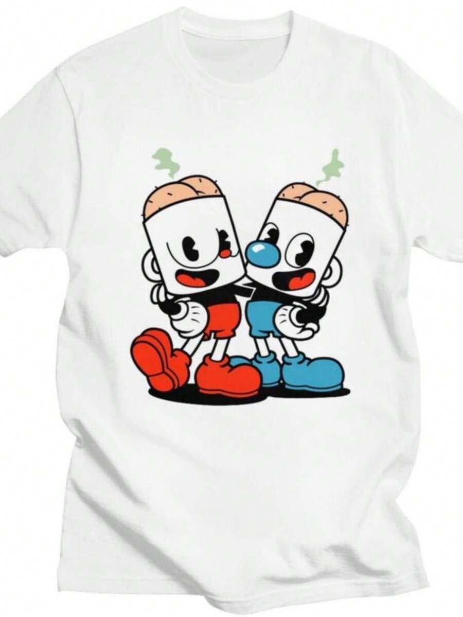Blouses For Women Custom Hot Game Cartoon Cupheads Mugman T Shirts For Men Women Pure Cotton Tees Tshirt Short Sleeve T-Shirt Clothes - 白色 - 查看 1