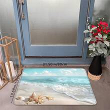 1pc Beach Wave & Starfish Print Entryway Mat, Non-Slip Absorbent Carpet, Soft & Easy To Clean, Suitable For Kitchen, Bathroom, Bedroom And Balcony Indoor Decor - Multicolor - View 2