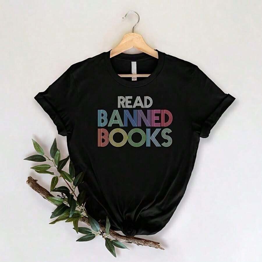 short-sleeveCamiseta "Leer libros prohibidos", camiseta de libros prohibidos, camiseta de lectura, camiseta de bibliotecario, regalo para amantes de los libros, camiseta de ratón de biblioteca, ropa para amantes de los libros100% Cotton - Negro - Ver 1