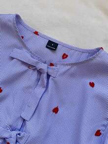 Blusa de mangas de linterna de tejido rojo con lazo para mujeres, blusas de manga larga - Celeste - Ver 6