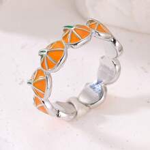 Cute Adjustable Yellow Pumpkin Ring, Handmade Copper Ring, Versatile Daily Fashion Accessory For Women - Silver - View 6