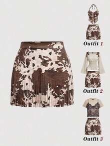 MOD Falda A-Line de ante negro con remaches y flecos estilo hippie vintage para mujer, falda de otoño, atuendos de Nashville, falda de pirata - Multicolor - Ver 2