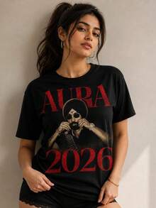 Camiseta Aura 06 Diljit Dosanjh Calavera con gráfico de turbante, tipografía roja oscura,Embalaje individual - Negro - Ver 9