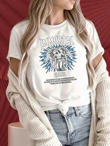 Camiseta de Algodón Estilo Vintage con Estampado de Slogan de Lisboa, Diseño de Ángel de Gracia Inmortal, Mensaje de Alegría Espiritual y Crecimiento, Camiseta Negra de Cuello Redondo para Mujeres y Hombres. Estampados Divertidos Ideales para Reuniones Familiares, Fiestas de Navidad, Actividades Deportivas, Fiestas de Vacaciones, Salidas, Deportes y Otros Regalos Festivos (220g). para el Verano Diario - Blanco - Ver 1