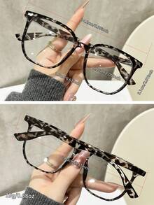 1 Pair Unisex Retro Square Leopard Print Glasses, Fashionable Vintage Style Transparent Eyewear Accessory, High-Definition Lenses, Suitable For Women, Perfect For Daily Wear, School, And Office. - Clear - View 4
