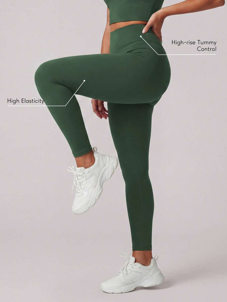 Sodalemon Women's Solid Color Yoga Pants, Tummy Control Workout Leggings For Fitness, Running, Exercise