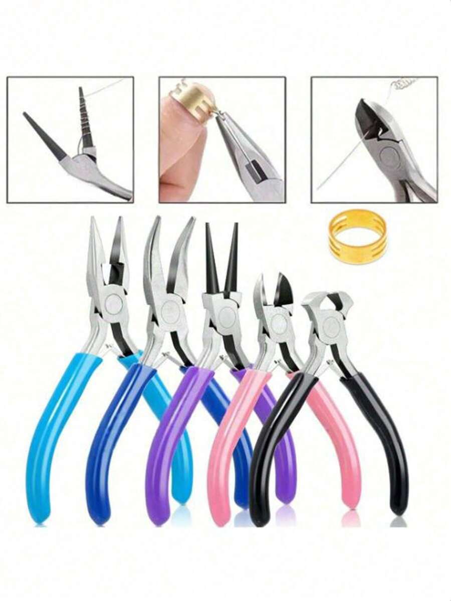 5件套珠宝钳工具套装，包括尖嘴钳、链嘴钳、圆嘴钳和剪线钳，适用于珠宝维修、绕线、工艺品制作和珠宝制作。 - A - 查看 1