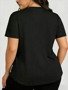 Camiseta de mujer talla grande de algodón, cuello redondo manga corta, estampado frase "Prayer changes things" - Negro - Ver 2