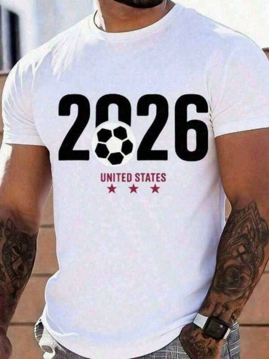 Camiseta de la Copa Mundial de Fútbol de Estados Unidos 2026 para Hombre, Blanca, Ropa para Fanáticos del Fútbol, para Eventos de Apoyo a la Selección Nacional de EE.UU.Verano 2026Leisure (2) - Negro - Ver 1