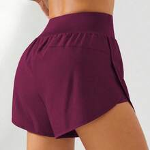 Soqi Women's Clothing Eassivo Eassivo Pantalones cortos deportivos de cintura alta con abertura en el bajo para Año Nuevo Chino, pantalones cortos para mujer para sudor, gimnasio, ciclista - Burdeos - Ver 3