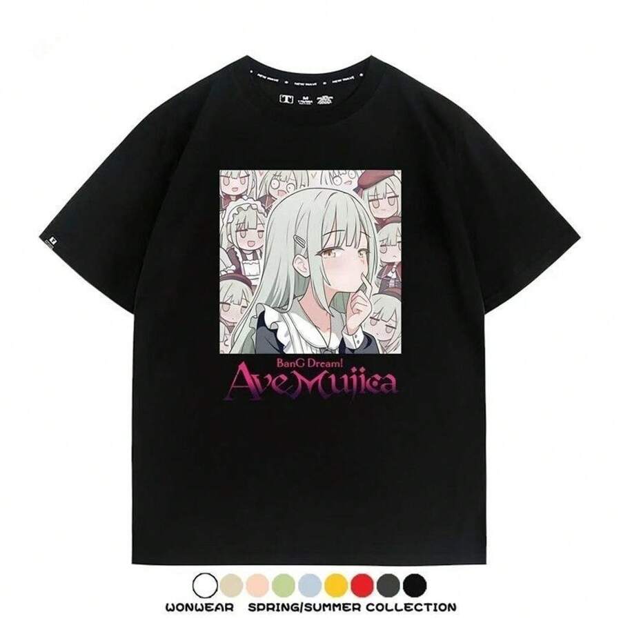 Camiseta 2D Unisex VersáTil De Ave Mujica, Merchandising De Anime, Wakaba Mutsumi, Manga Corta, BanG Dream! - Negro - Ver 1